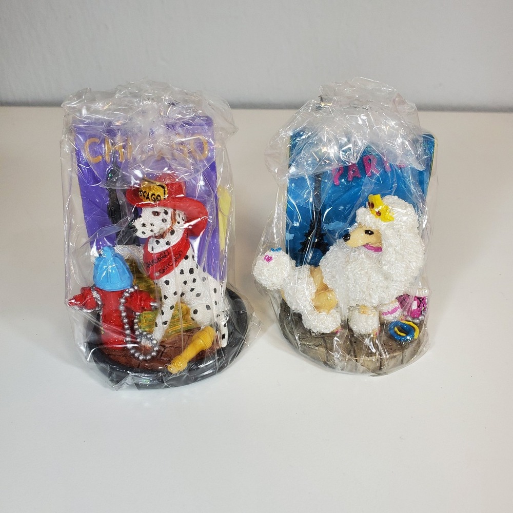 2 Icing by Claires Dog Figurines Dalmatian Chicago Paris Poodle Resin New in Bag